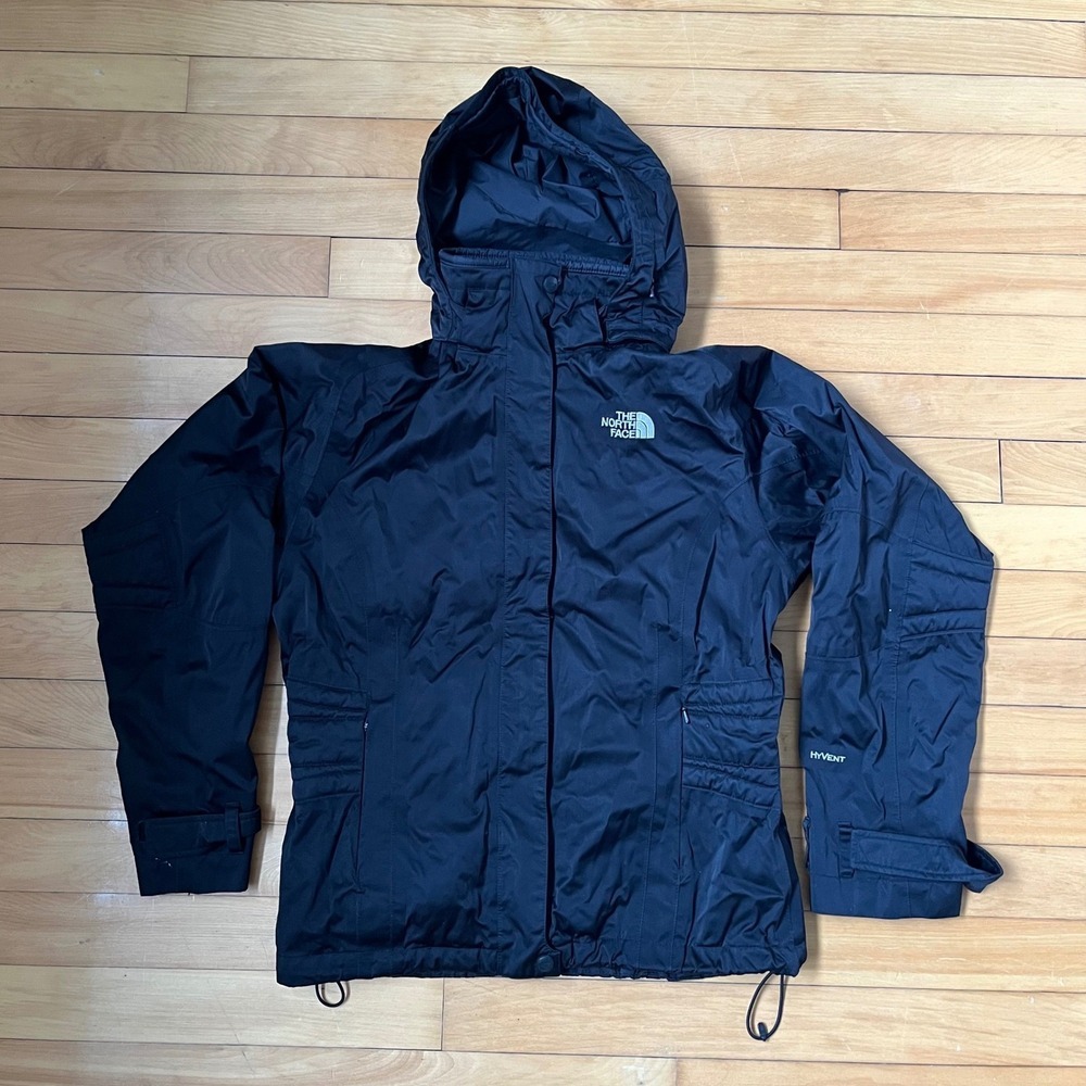 The North Face HyVent Hooded Rain Jacket Womens Medium Black Waterproof Shell